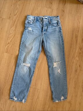 MOTHER Light Blue Distressed High-Rise Jeans